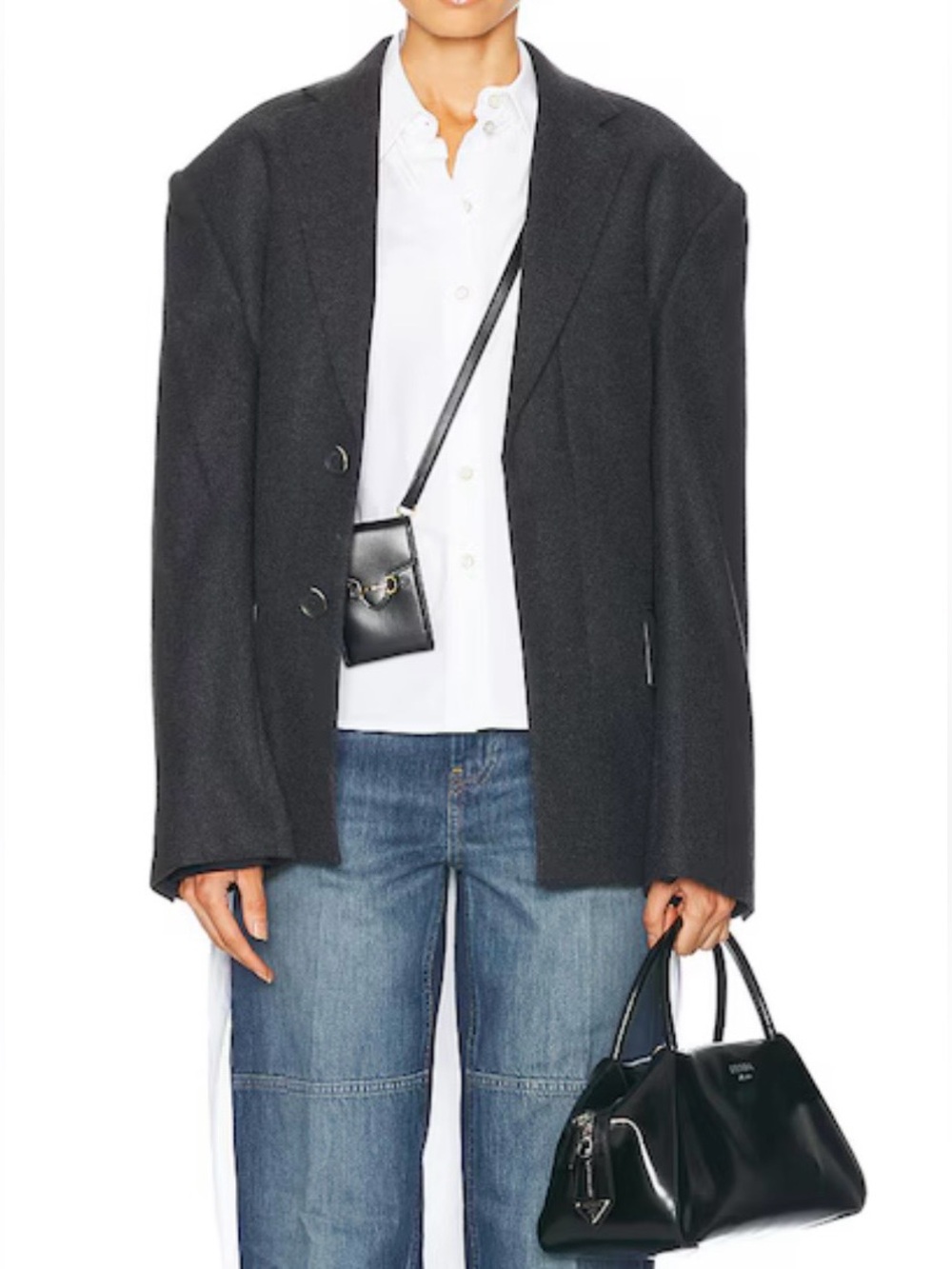 HELMUT LANG Oversize DRIVER Blazer Jacket XL Charcoal Unisex Wool Blend NWT